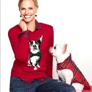 Talbots Christmas Terrier Red Sweater SP Small Petite PS